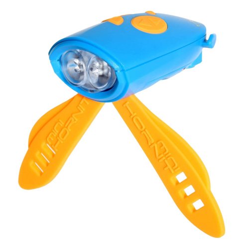 Mini Hornit Bicycle Bike & Scooter Horn and Light, Blue/Orange - Requires 2 AAA batteries - included
