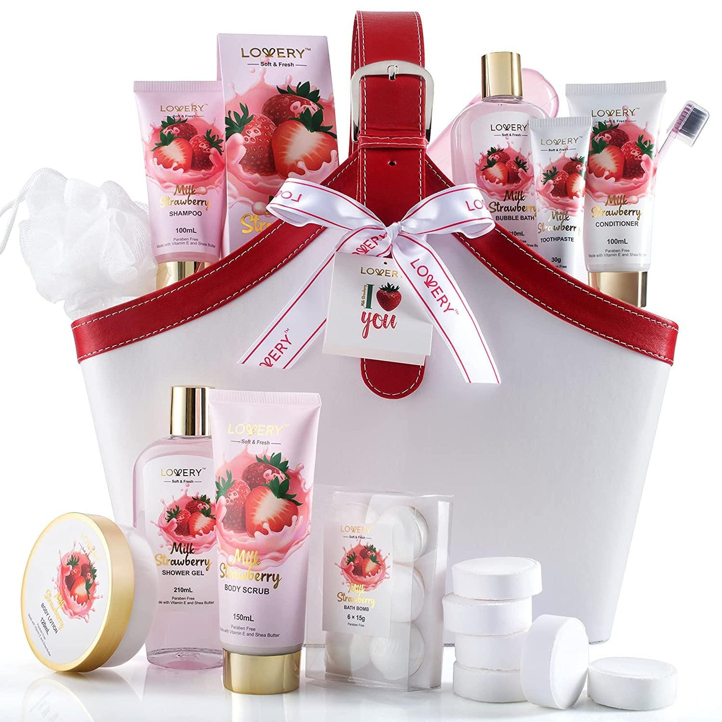 Strawberry Milk Home Bath Gift Set - 25Pc Tote Bag Gift