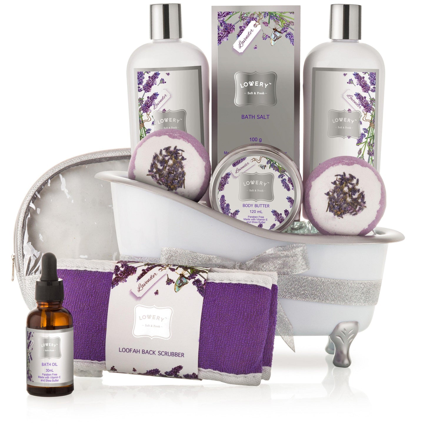 Lavender Bath Gift Set - 9Pc Body Care Kit
