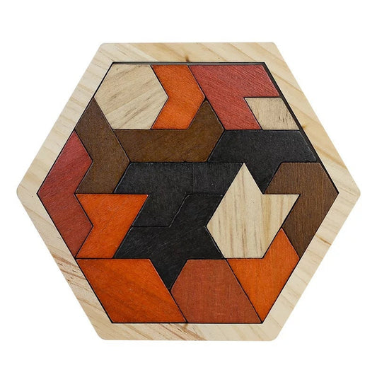 Wooden Hexagon Puzzle Geometry Logic IQ Game Gift for All Ages Challenge