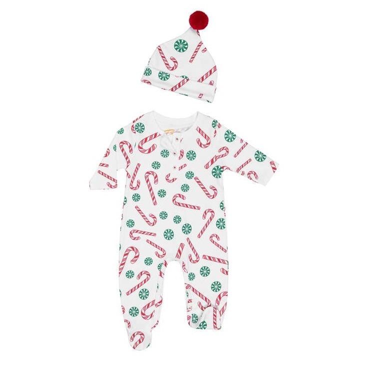 Candy Cane Onesie + Hat Pajama Set
