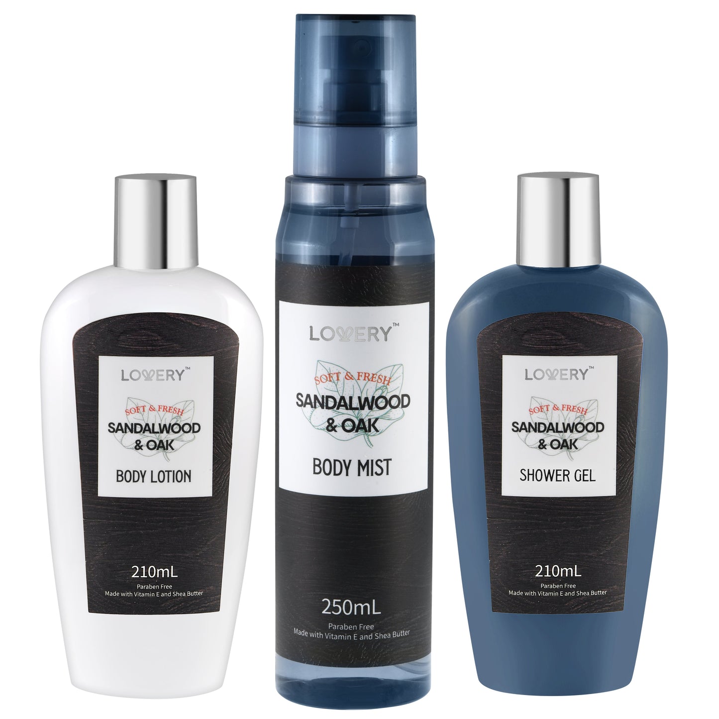 Sandalwood and Oak Bath Travel Kit - 3Pc Body Care Set