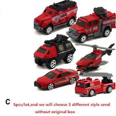 5cs/Lot 1:64 Alloy Model Car Suit Army City Fire Engine Boy Toy Car for Children