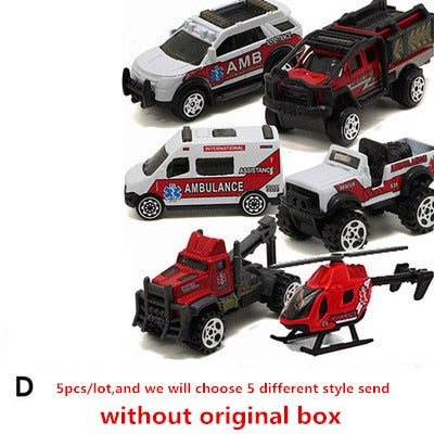5cs/Lot 1:64 Alloy Model Car Suit Army City Fire Engine Boy Toy Car for Children