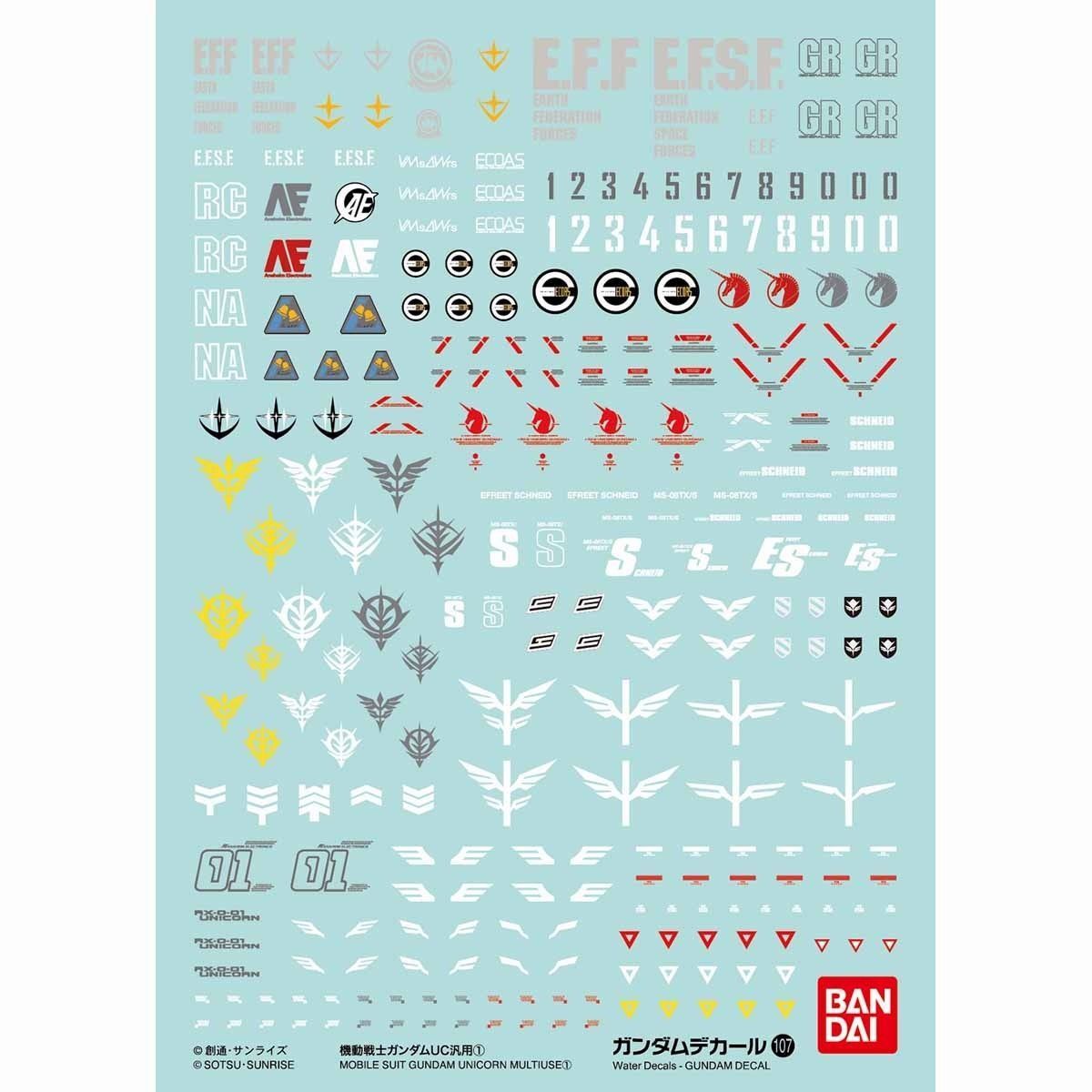 Bandai Gundam Decal No.107 Mobile Suit Gundam Unicorn Multiuse 1 F/s