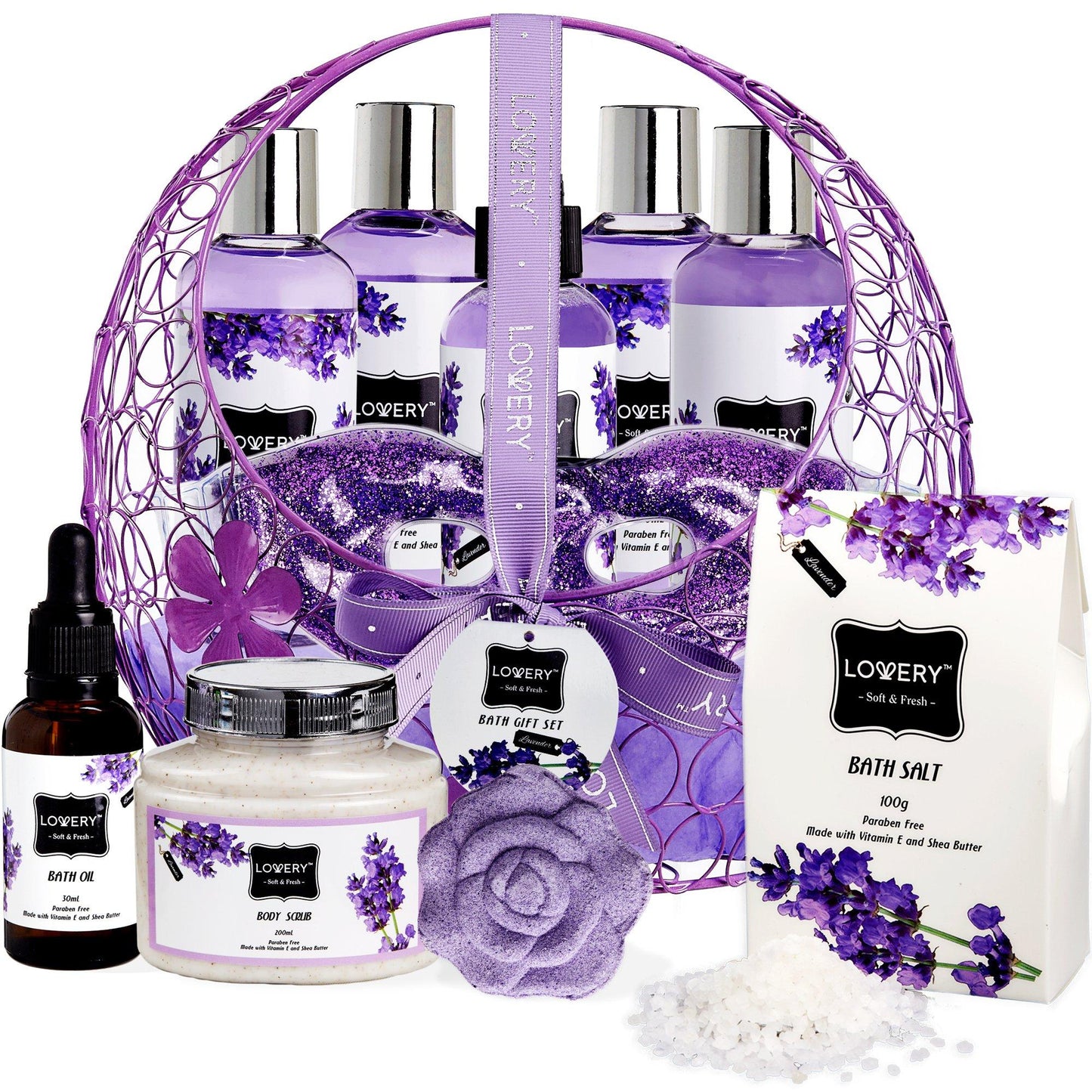 Lavender Spa Set - 12Pc Bath Gift Basket for Relaxation