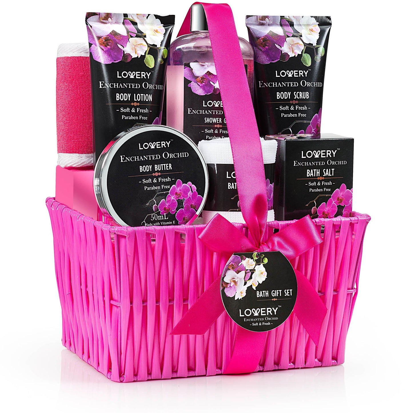 Enchanted Orchid Bath and Body Gift Basket - 9Pc Spa Kit
