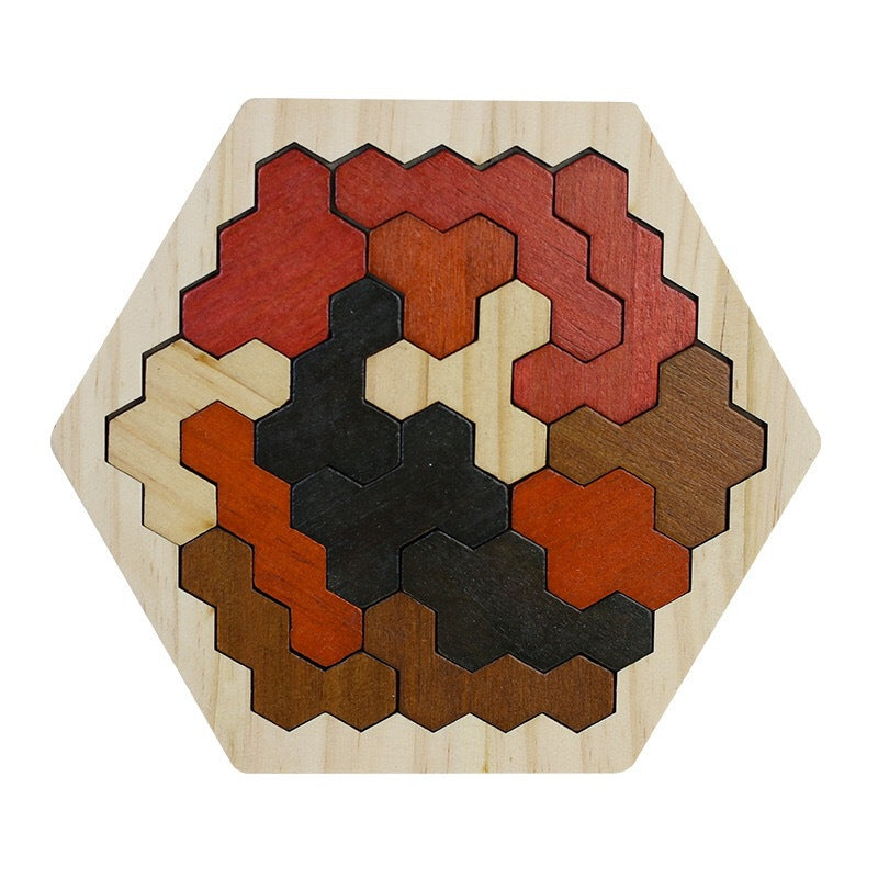 Wooden Hexagon Puzzle Geometry Logic IQ Game Gift for All Ages Challenge