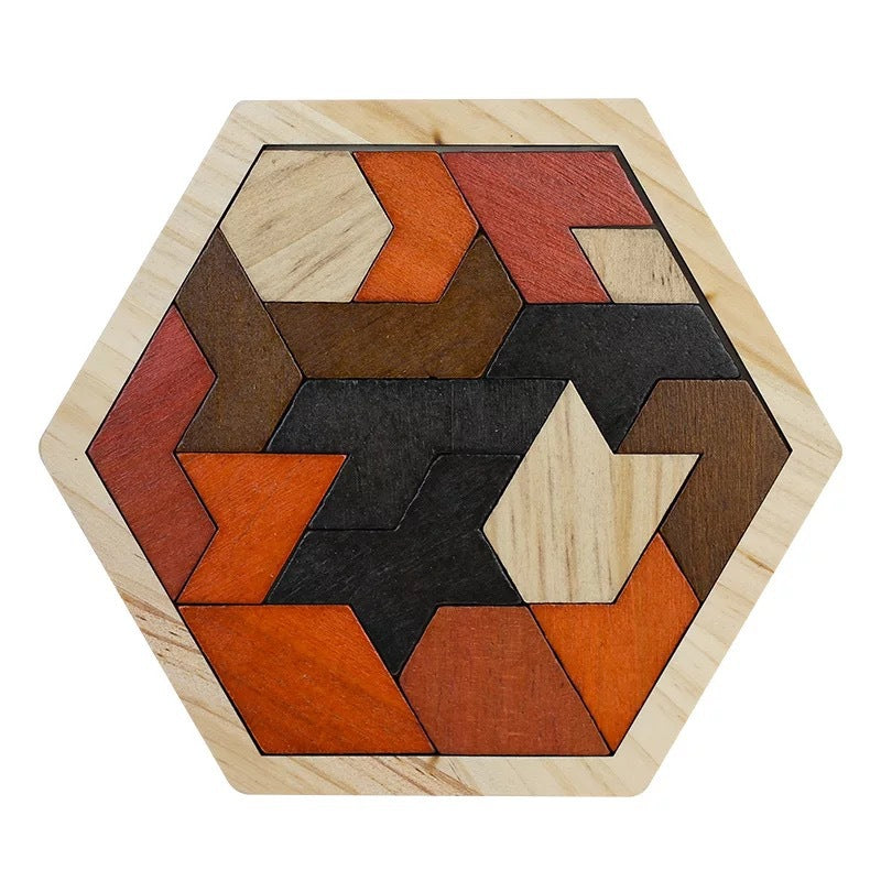 Wooden Hexagon Puzzle Geometry Logic IQ Game Gift for All Ages Challenge