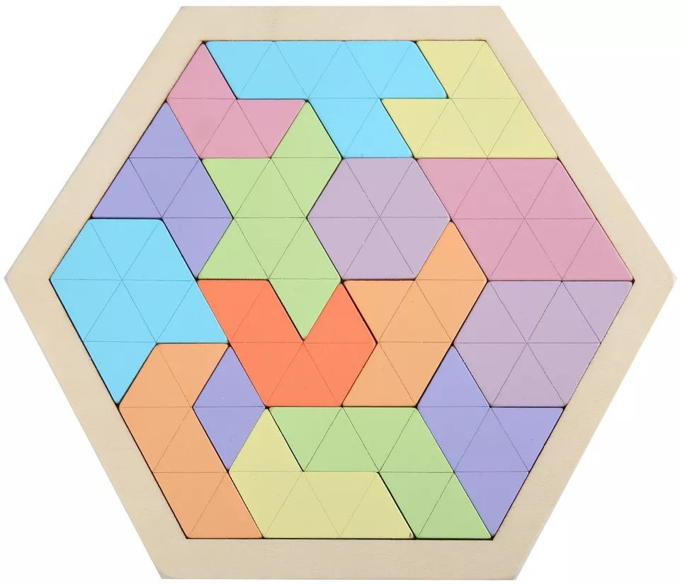 Wooden Hexagon Puzzle Geometry Logic IQ Game Gift for All Ages Challenge