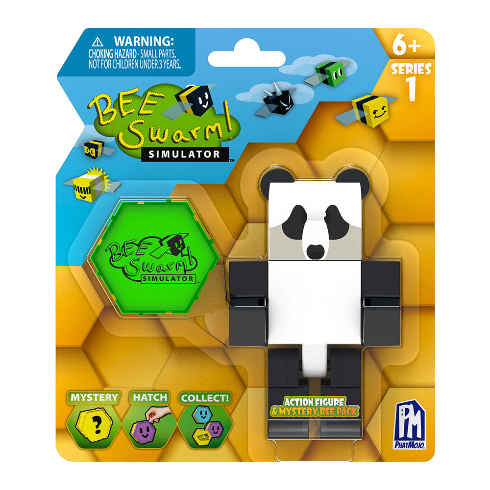 BEE SWARM - Panda Bear Action Figure Pack w/ Mystery Bee & Honeycomb Case (5” Articulated Figure & Bonus Items, Series 1)